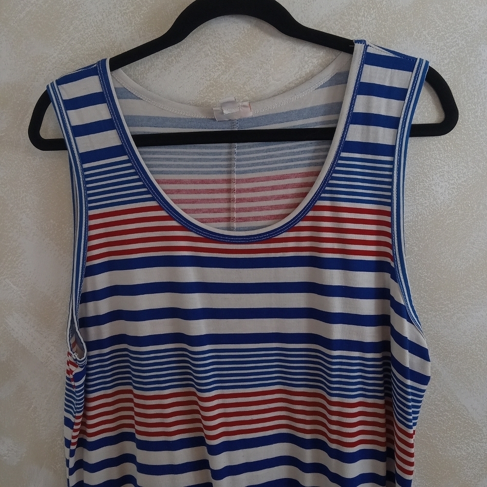 2X Lularoe Dani Tank Dress Red White Blue Stripe TALL